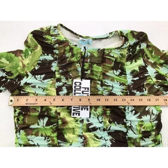 Future Collective Green Floral Print Ruched Bodycon Dress Womens Size Large - Picture 5 of 6